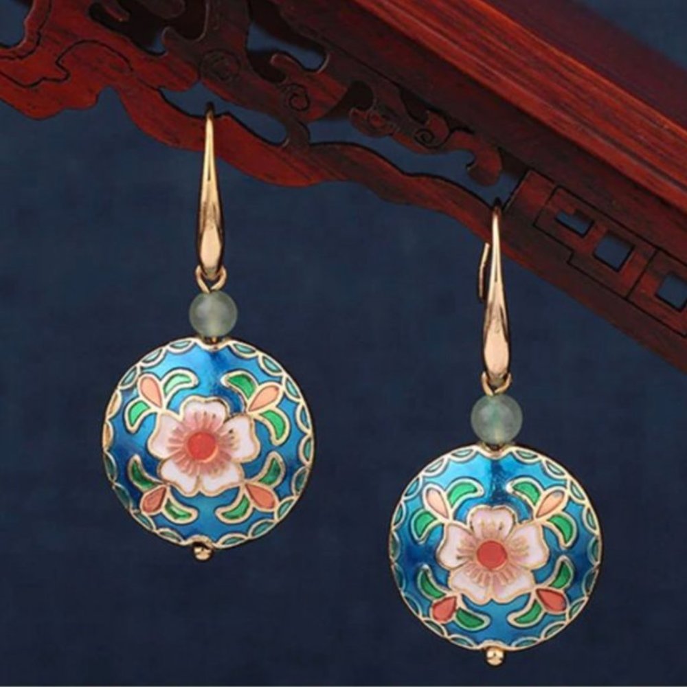 NEW 14 Gold Plated Flower Vintage Venturine Earrings Last One - Picture 6 of 16